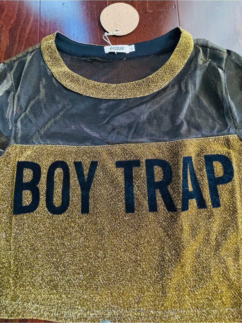 Essue Gold Shimmery Metallic Crop Top, Size S, NWT